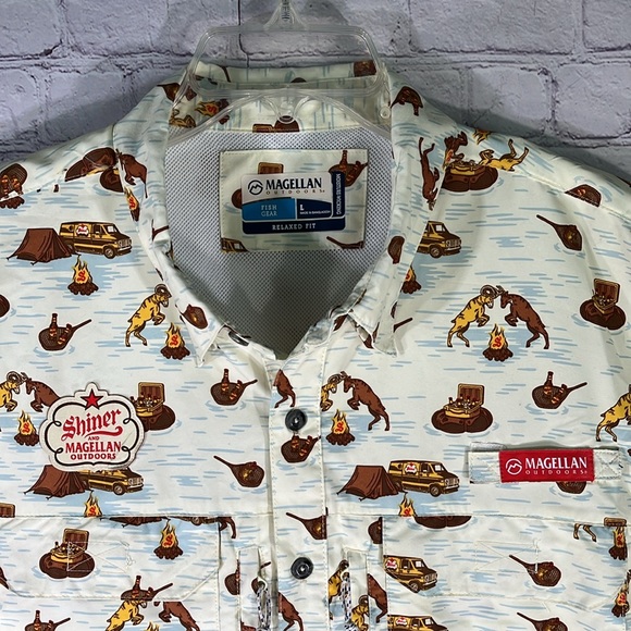 NEW Shinner Bock Edition Magellan Men's Button Down Short Sleeve Shirt. Sz. L - Picture 5 of 12